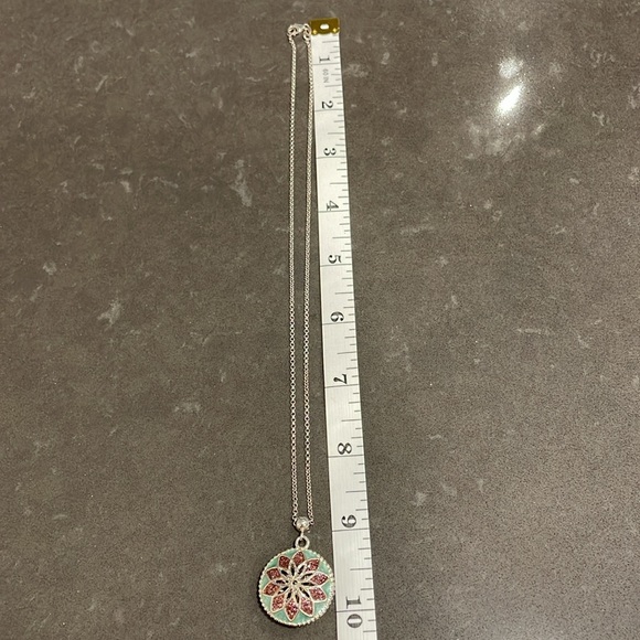 Blue and Purple Enamel Flower Puff Pendant Necklace - Picture 10 of 10